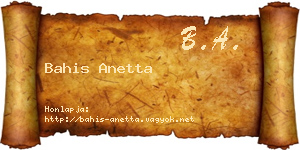Bahis Anetta névjegykártya